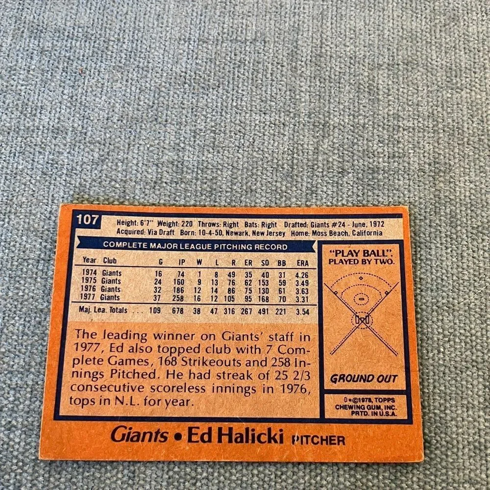 1978 Topps San Francisco Giants Baseball Card Trading Card
